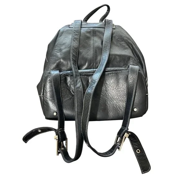 Perlina New York Black Soft Leather Backpack Multi-Pocket Adjustable-Strap - Picture 3 of 8